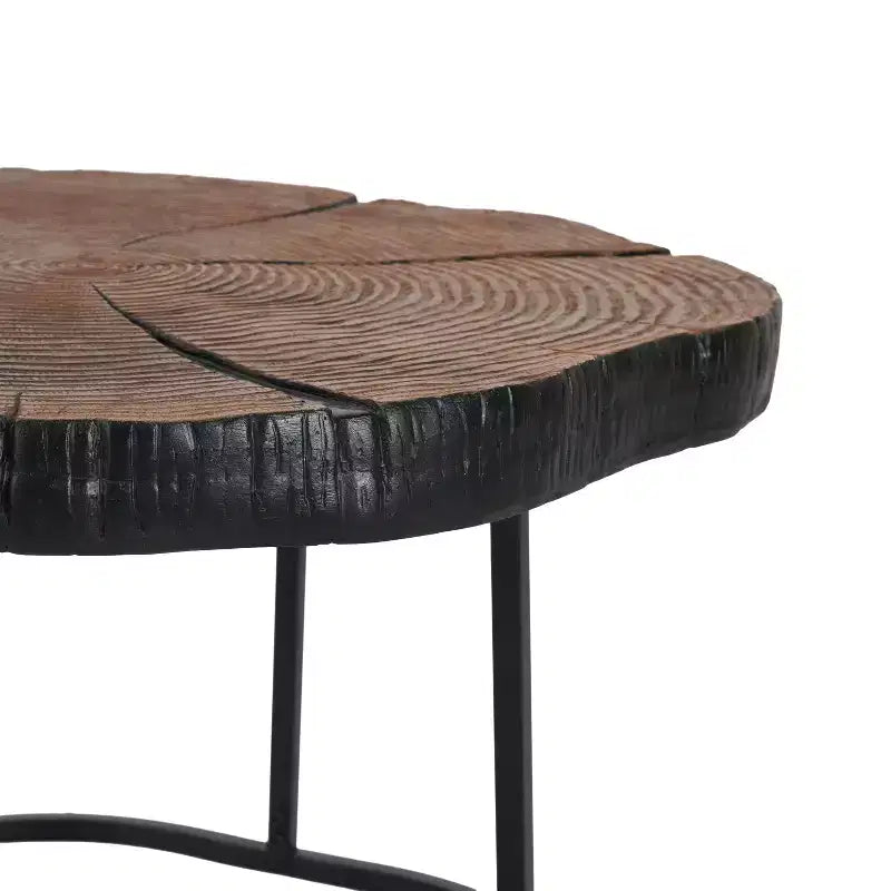 Modern Retro Coffee Table Center Table with Metal Legs, Solid Wood Table Top with Carving Pattern - ModernLuxe