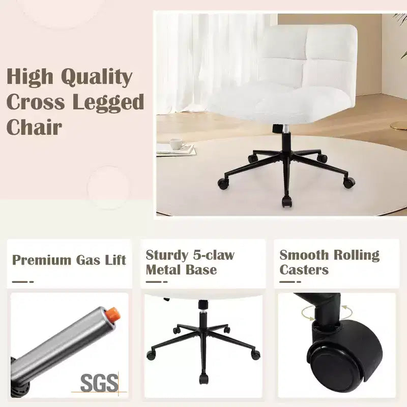 Costway Cross Legged Chair with Wheels Padded Seat Adjustable Height for Bedroom Beige/Gray