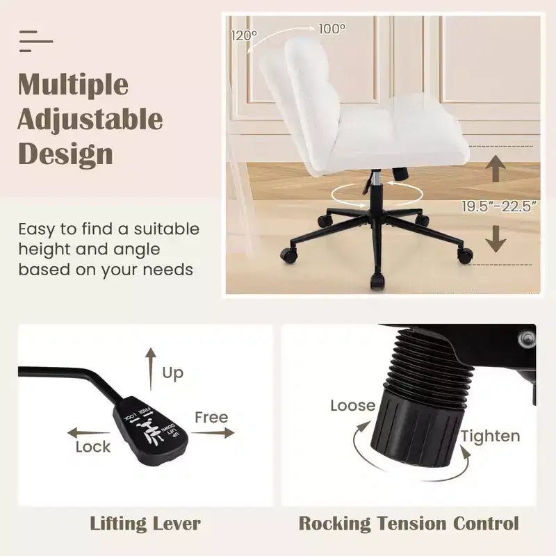 Costway Cross Legged Chair with Wheels Padded Seat Adjustable Height for Bedroom Beige/Gray