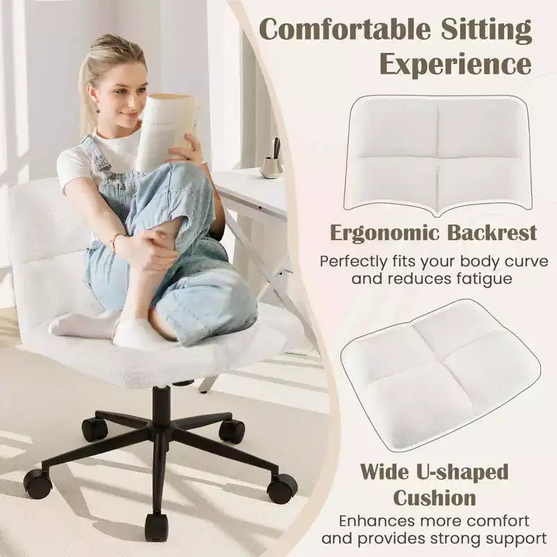 Costway Cross Legged Chair with Wheels Padded Seat Adjustable Height for Bedroom Beige/Gray