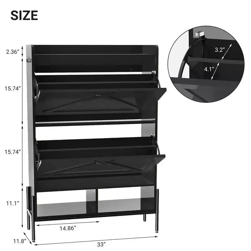 Garvee Shoe Storage Cabinet, 2 Flip Drawers & Top Drawer Shoe Cabinet for Entryway, Freestanding Shoe Organizer Cabinet with Metal Legs, Black
