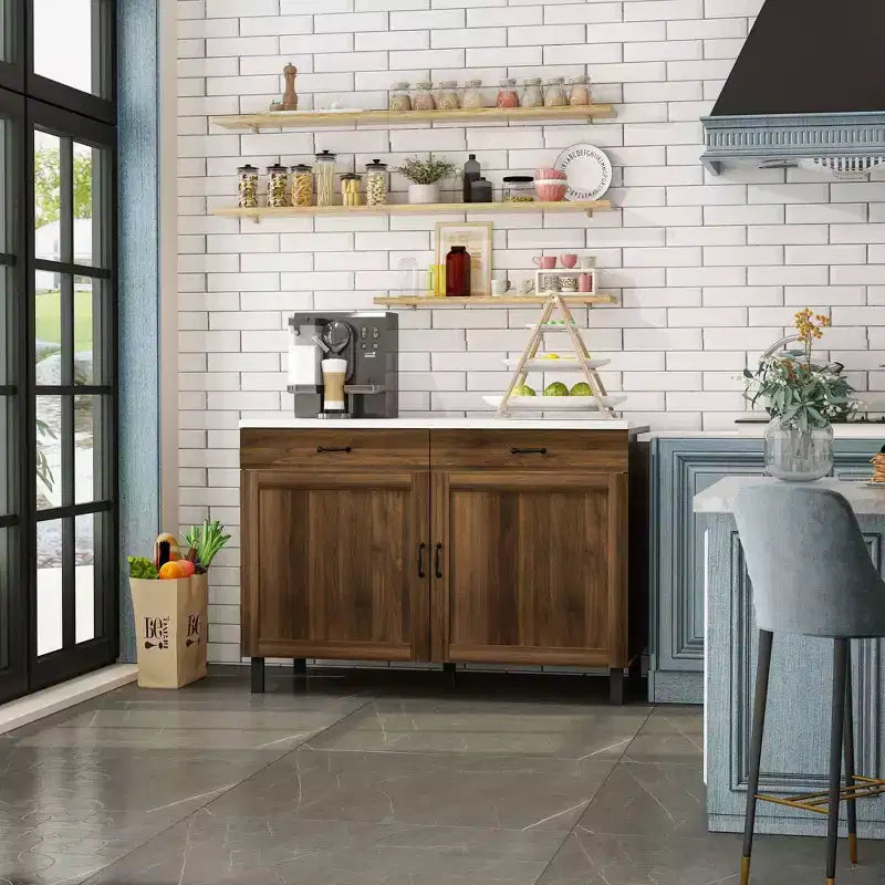Famapy Brown 2-Doors Kithchen Island With 2 Drawers