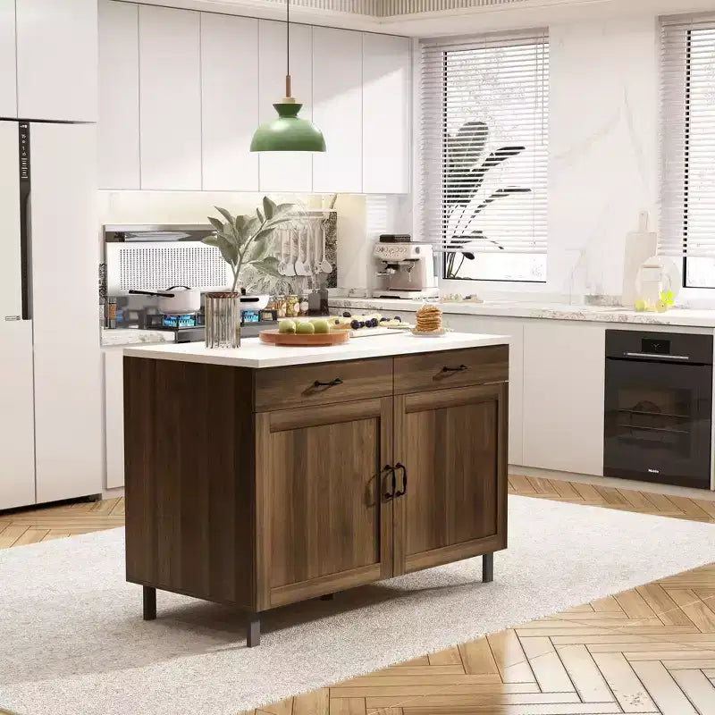 Famapy Brown 2-Doors Kithchen Island With 2 Drawers