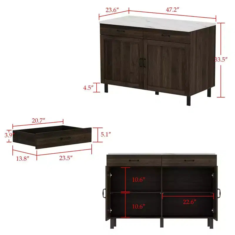 Famapy Brown 2-Doors Kithchen Island With 2 Drawers