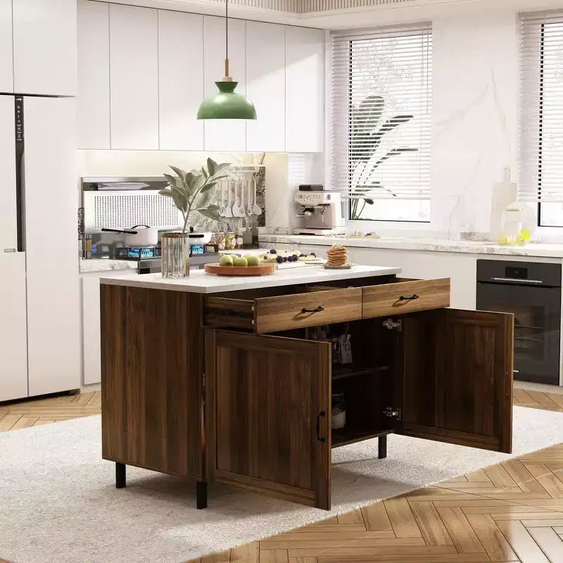 Famapy Brown 2-Doors Kithchen Island With 2 Drawers