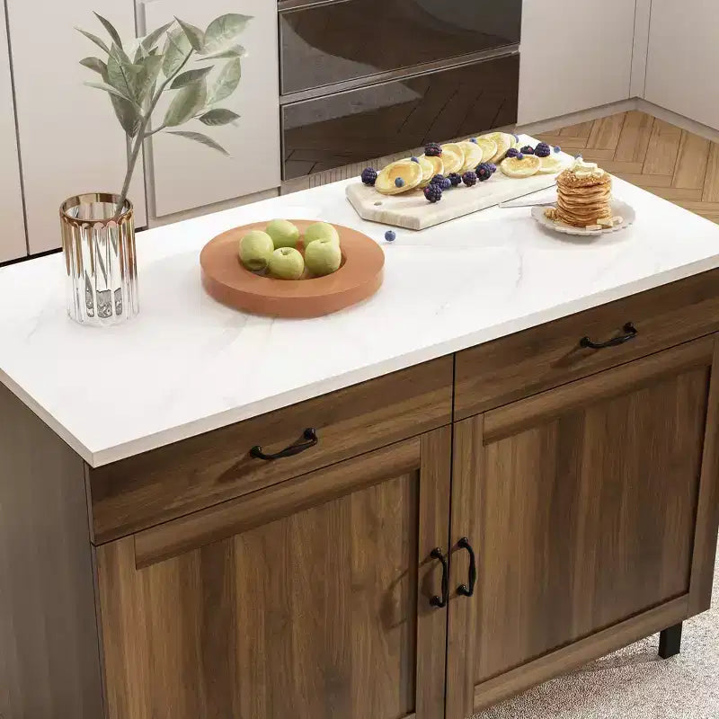 Famapy Brown 2-Doors Kithchen Island With 2 Drawers