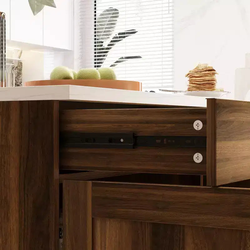 Famapy Brown 2-Doors Kithchen Island With 2 Drawers
