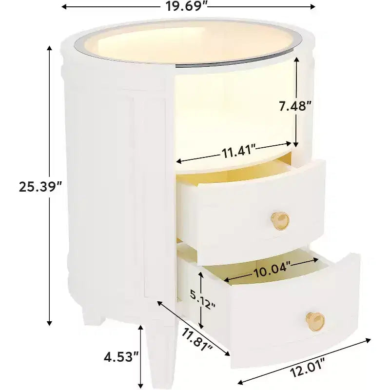 Lantine Modern Oval LED 2-Drawer Nightstand, No Assembly Required