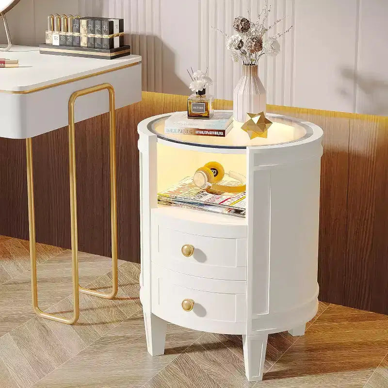 Lantine Modern Oval LED 2-Drawer Nightstand, No Assembly Required