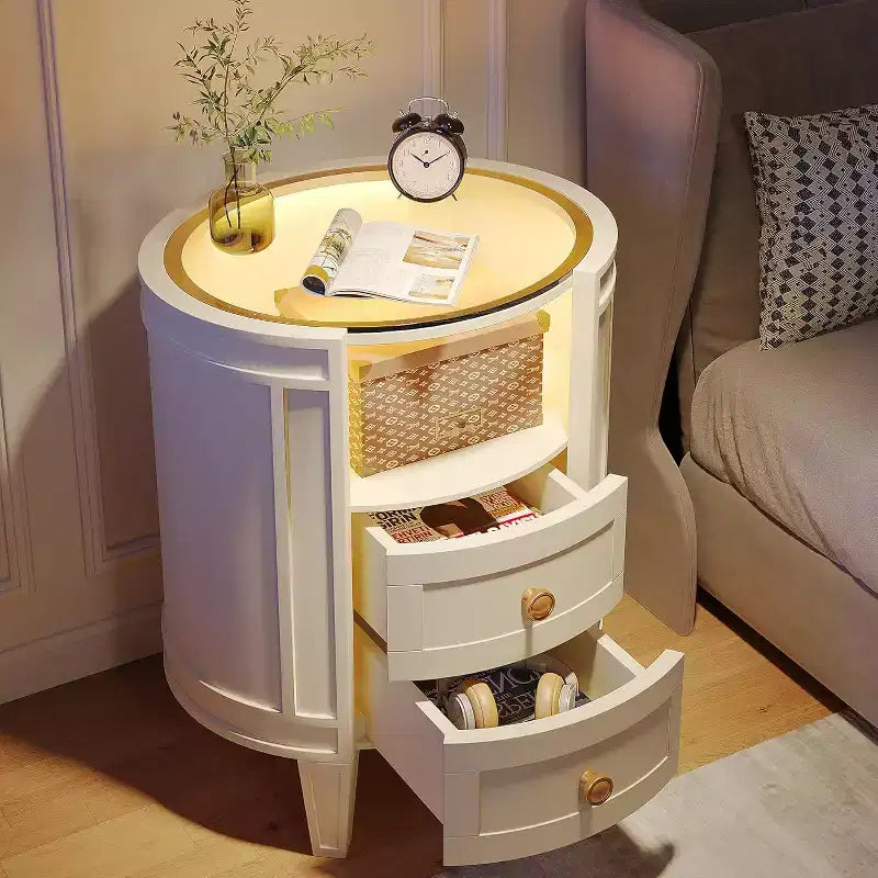 Lantine Modern Oval LED 2-Drawer Nightstand, No Assembly Required