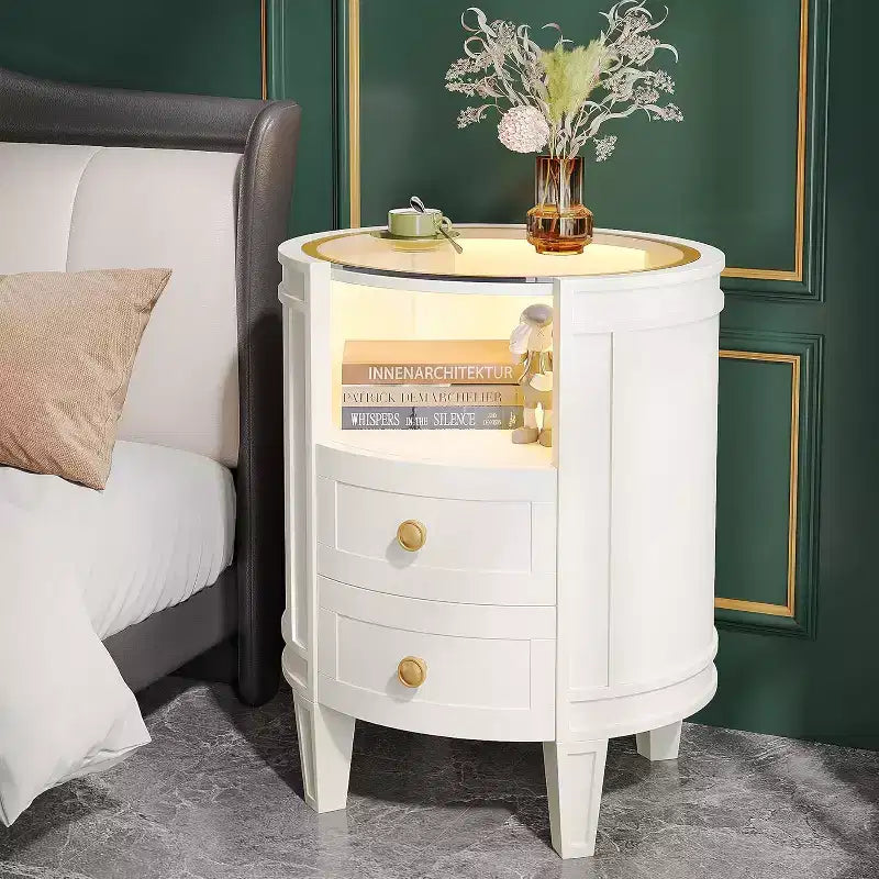 Lantine Modern Oval LED 2-Drawer Nightstand, No Assembly Required