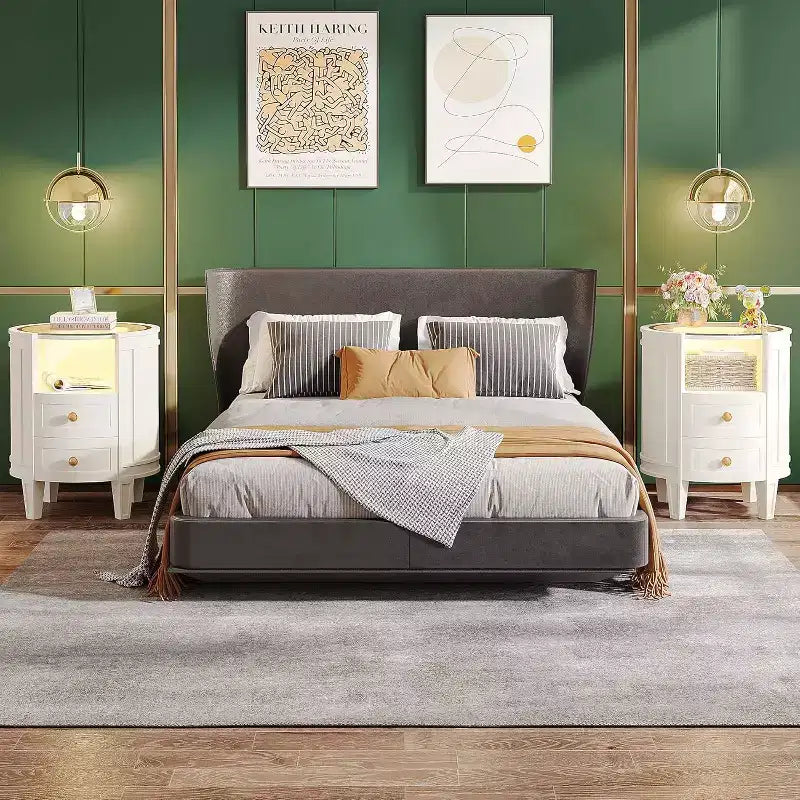 Lantine Modern Oval LED 2-Drawer Nightstand, No Assembly Required