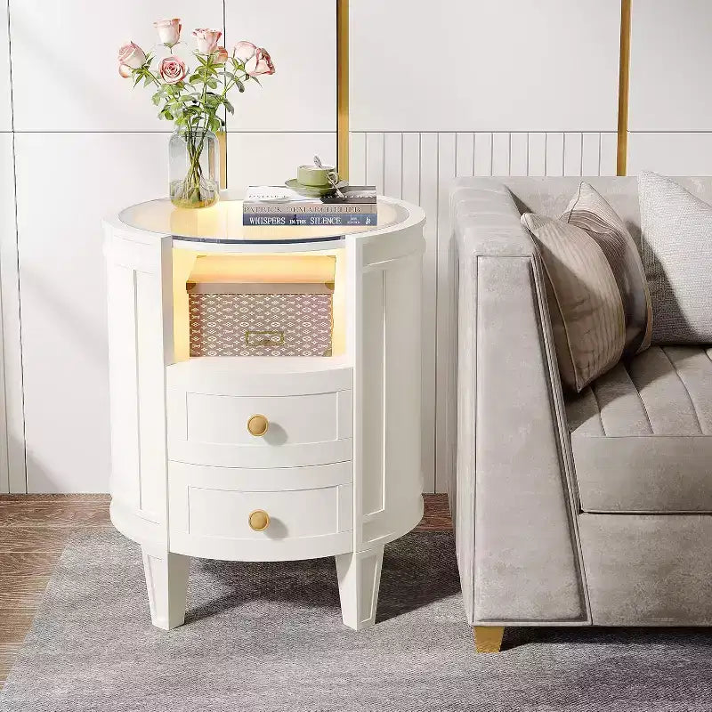 Lantine Modern Oval LED 2-Drawer Nightstand, No Assembly Required