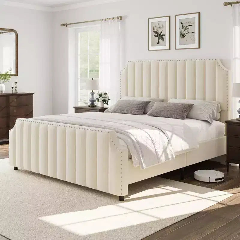Platform Bed Frame with 50.2 Headboard, Velvet Upholstered Bed Frame