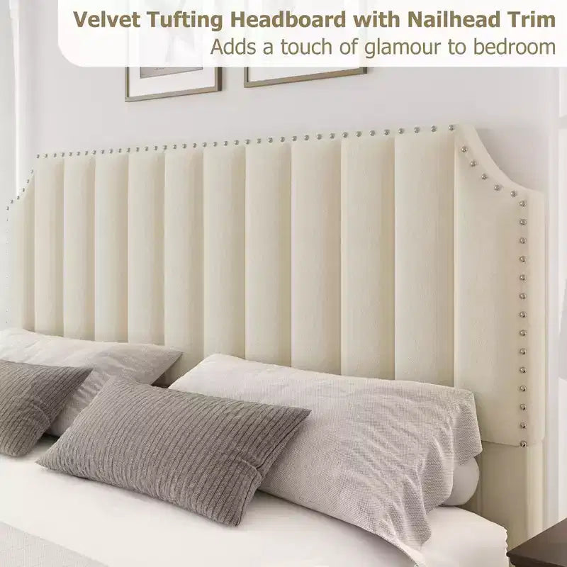 Platform Bed Frame with 50.2 Headboard, Velvet Upholstered Bed Frame