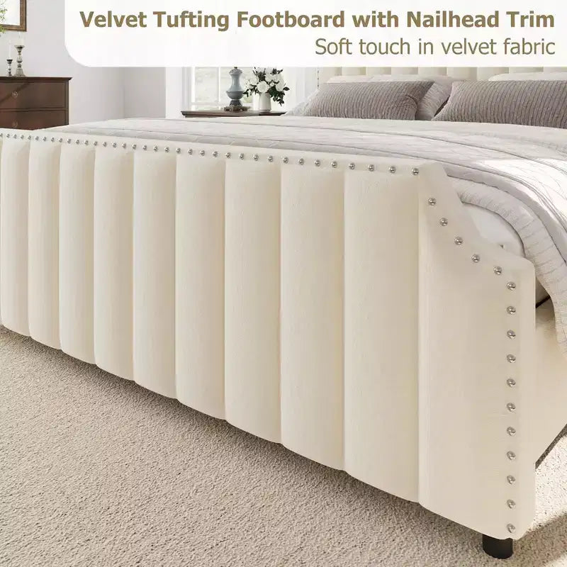 Platform Bed Frame with 50.2 Headboard, Velvet Upholstered Bed Frame