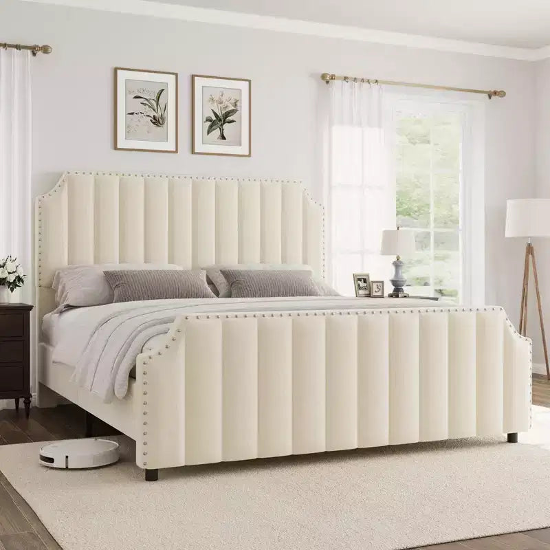 Platform Bed Frame with 50.2 Headboard, Velvet Upholstered Bed Frame