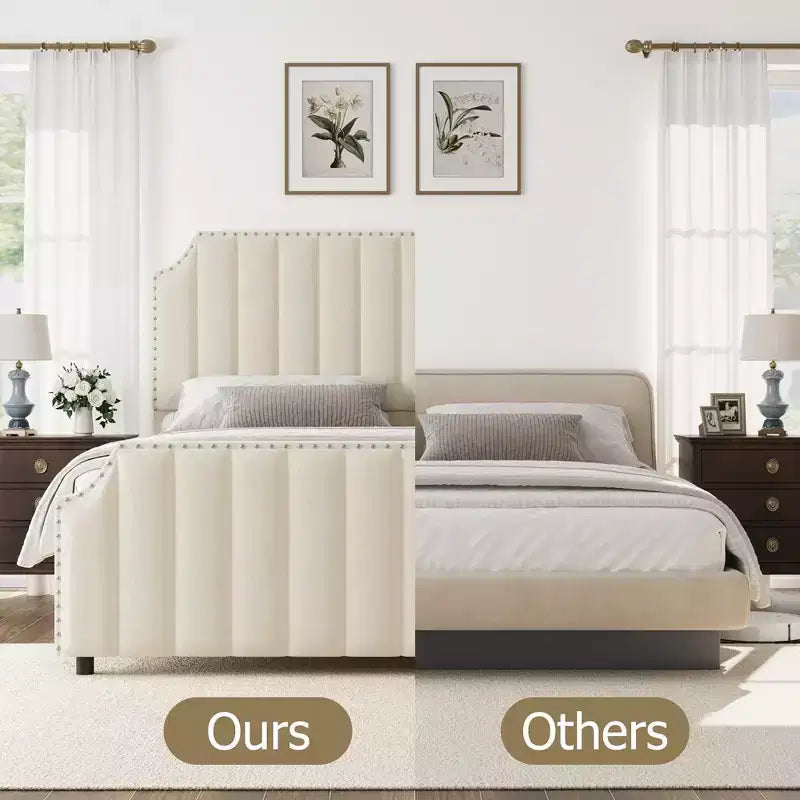 Platform Bed Frame with 50.2 Headboard, Velvet Upholstered Bed Frame