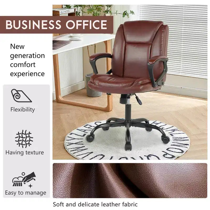 FDW PU Leather Task Chair Home Office Chair with Lumbar Support and Mid Back