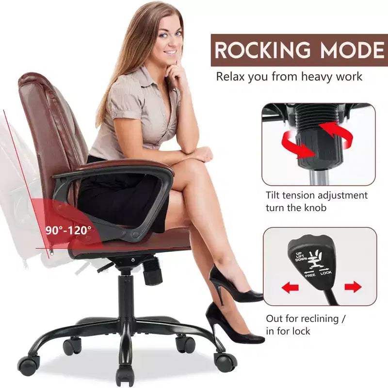 FDW PU Leather Task Chair Home Office Chair with Lumbar Support and Mid Back