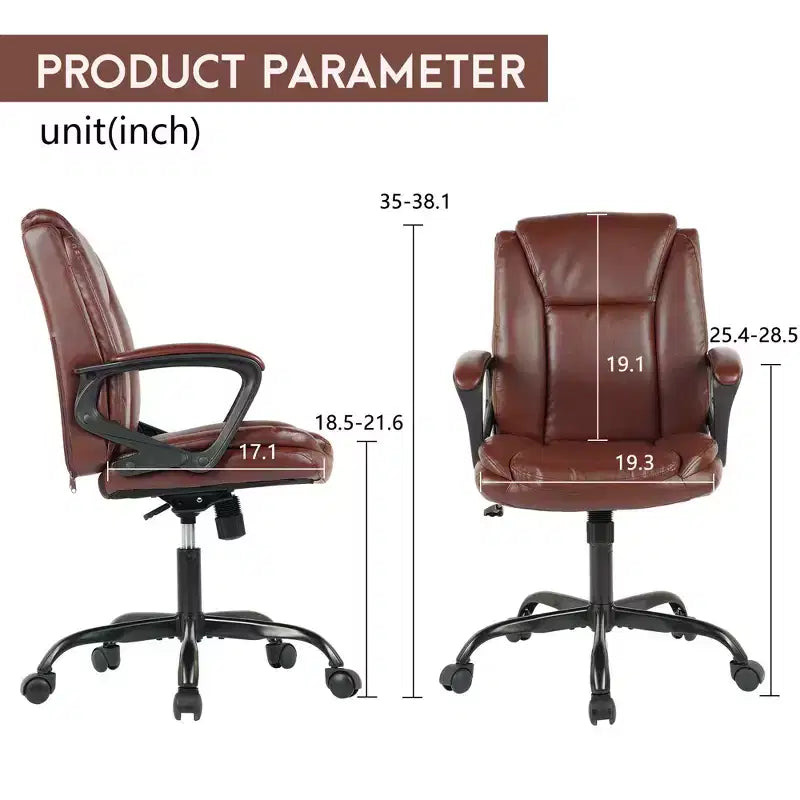FDW PU Leather Task Chair Home Office Chair with Lumbar Support and Mid Back