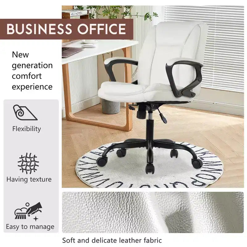FDW PU Leather Task Chair Home Office Chair with Lumbar Support and Mid Back