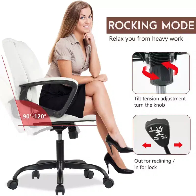 FDW PU Leather Task Chair Home Office Chair with Lumbar Support and Mid Back