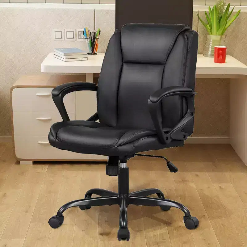 FDW PU Leather Task Chair Home Office Chair with Lumbar Support and Mid Back