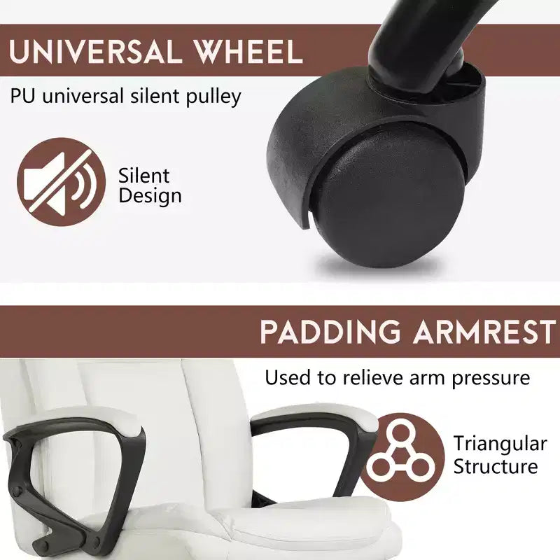 FDW PU Leather Task Chair Home Office Chair with Lumbar Support and Mid Back