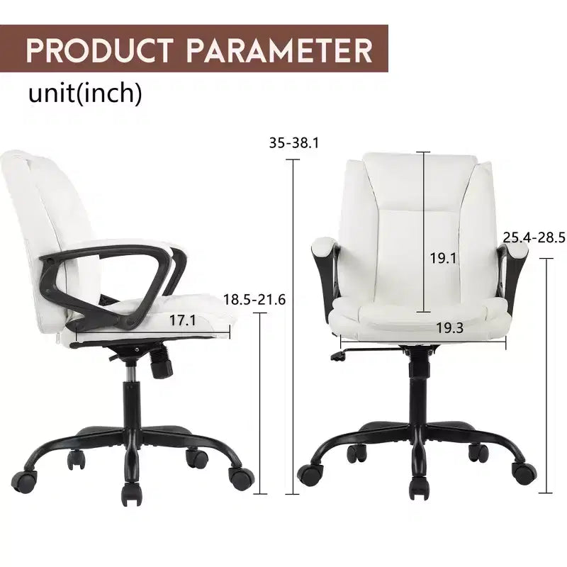 FDW PU Leather Task Chair Home Office Chair with Lumbar Support and Mid Back