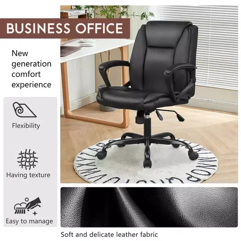 FDW PU Leather Task Chair Home Office Chair with Lumbar Support and Mid Back