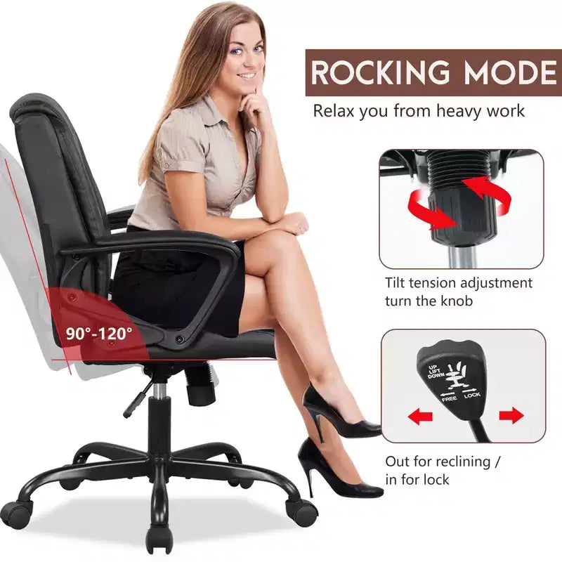 FDW PU Leather Task Chair Home Office Chair with Lumbar Support and Mid Back