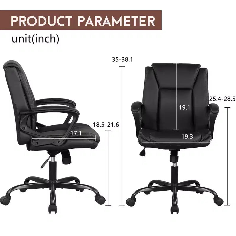 FDW PU Leather Task Chair Home Office Chair with Lumbar Support and Mid Back