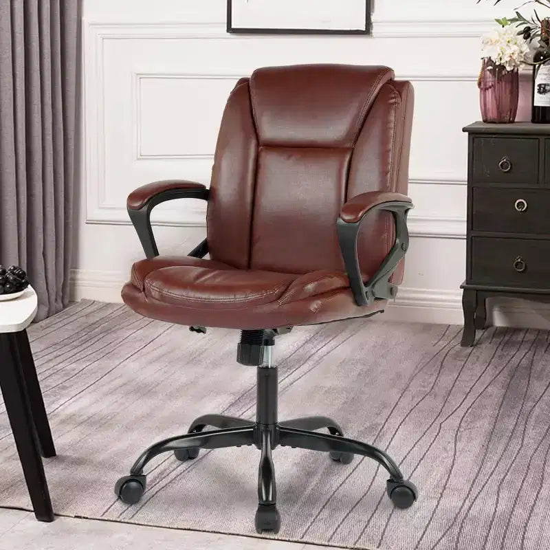 FDW PU Leather Task Chair Home Office Chair with Lumbar Support and Mid Back