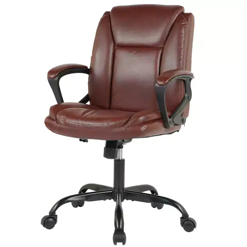 FDW PU Leather Task Chair Home Office Chair with Lumbar Support and Mid Back
