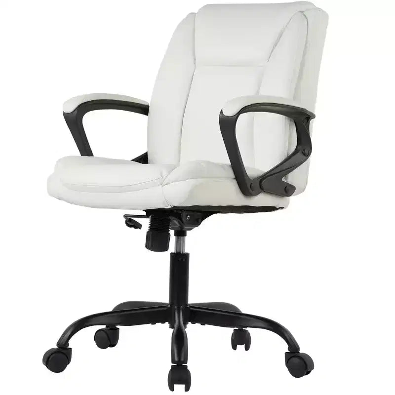 FDW PU Leather Task Chair Home Office Chair with Lumbar Support and Mid Back