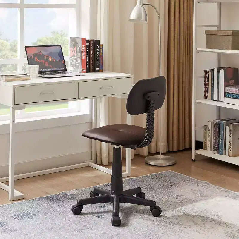 VECELO Height Adjustable Rolling Swivel Salon Stool, Small SPA Chair with Backrest for Office, Black/Coffee