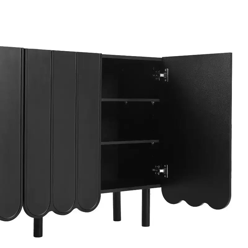 Cream Style Minimalist Shoe Cabinet with 5 Solid Wood Legs, Sideboard Buffet Cabinet with Adjustable Shelves and Wave Doors 4B - ModernLuxe