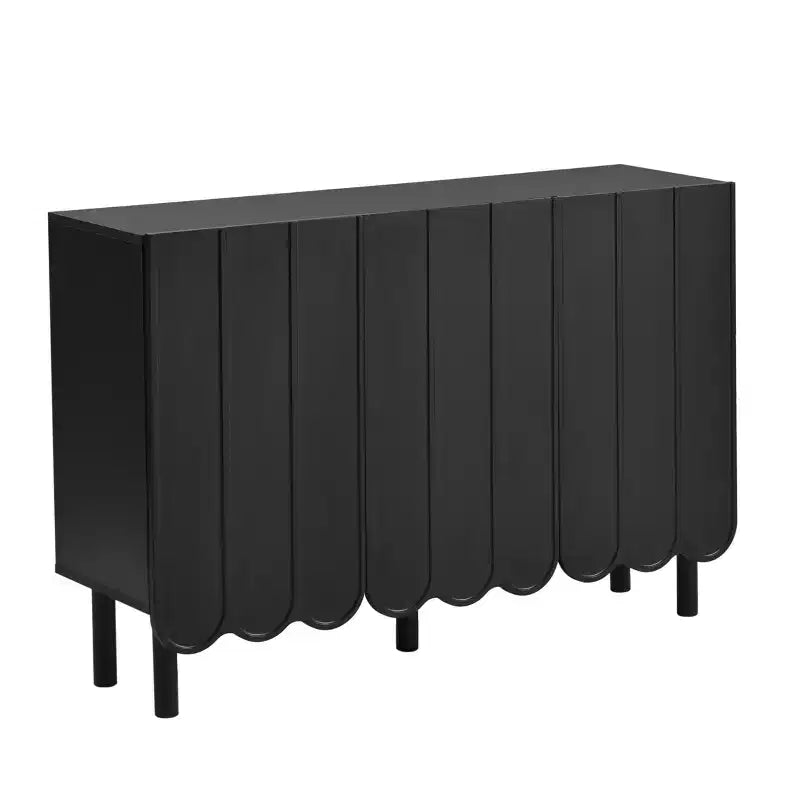 Cream Style Minimalist Shoe Cabinet with 5 Solid Wood Legs, Sideboard Buffet Cabinet with Adjustable Shelves and Wave Doors 4B - ModernLuxe