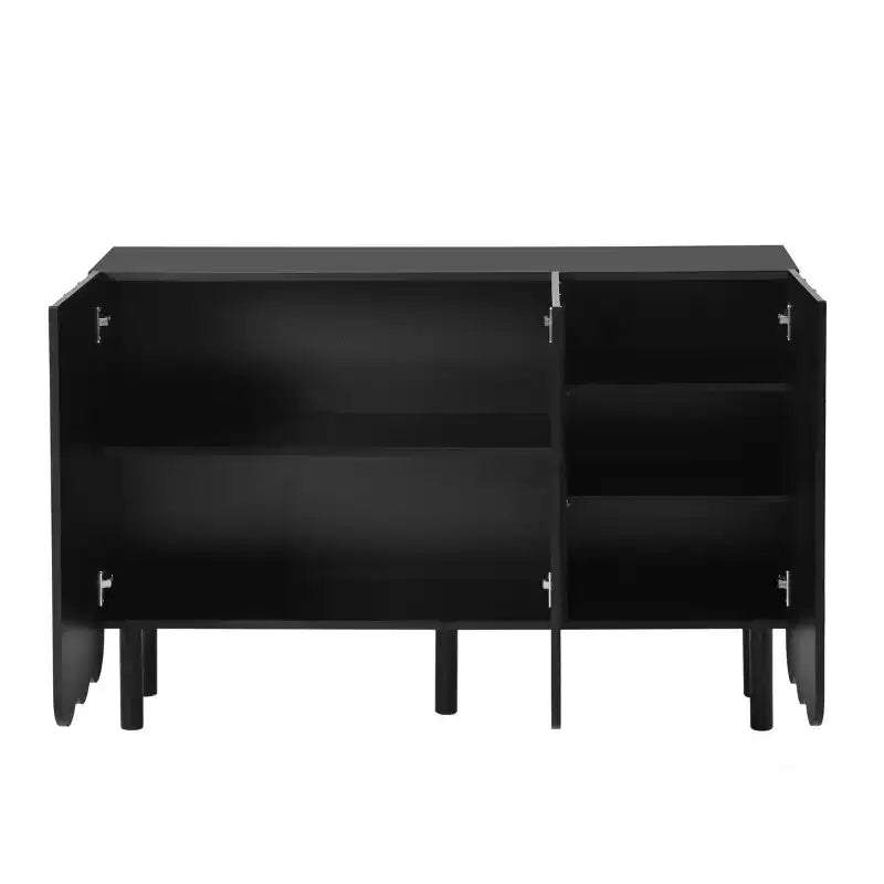 Cream Style Minimalist Shoe Cabinet with 5 Solid Wood Legs, Sideboard Buffet Cabinet with Adjustable Shelves and Wave Doors 4B - ModernLuxe