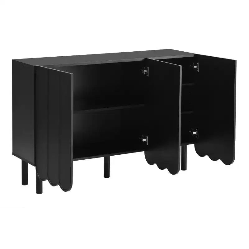 Cream Style Minimalist Shoe Cabinet with 5 Solid Wood Legs, Sideboard Buffet Cabinet with Adjustable Shelves and Wave Doors 4B - ModernLuxe